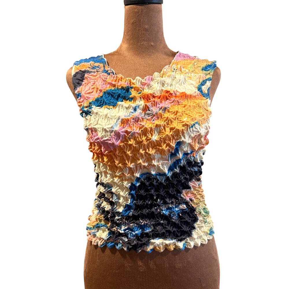 H&M Popcorn Top Womens XS/S Multi Color Tie Dye Sleeveless Y2k Indie Sleaze